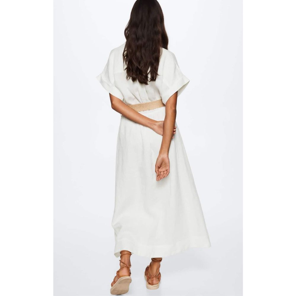 Mango Linen Shirt Dress White Size 6 - Picture 4 of 12